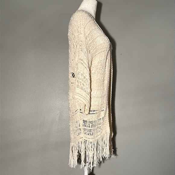 American Eagle Cream Cardigan Sweater with Fringe Detail, Size Medium - Picture 3 of 5